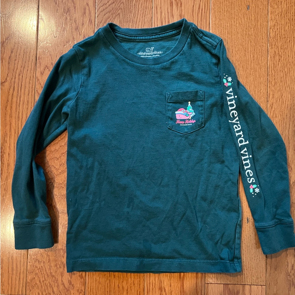 Vineyard Vines Happy Holidays Green Crew Neck Kids Tee